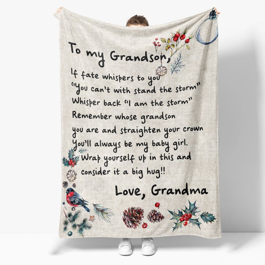 Blanket Christmas Gift For Grandson, Graduation Gifts For Grandson, Stand With The Storm Blanket, Christmas Blanket