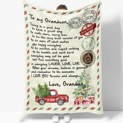 Blanket Christmas Gift For Grandson, Grandpa And Grandson Gifts, Letter To Blanket, Christmas Blanket