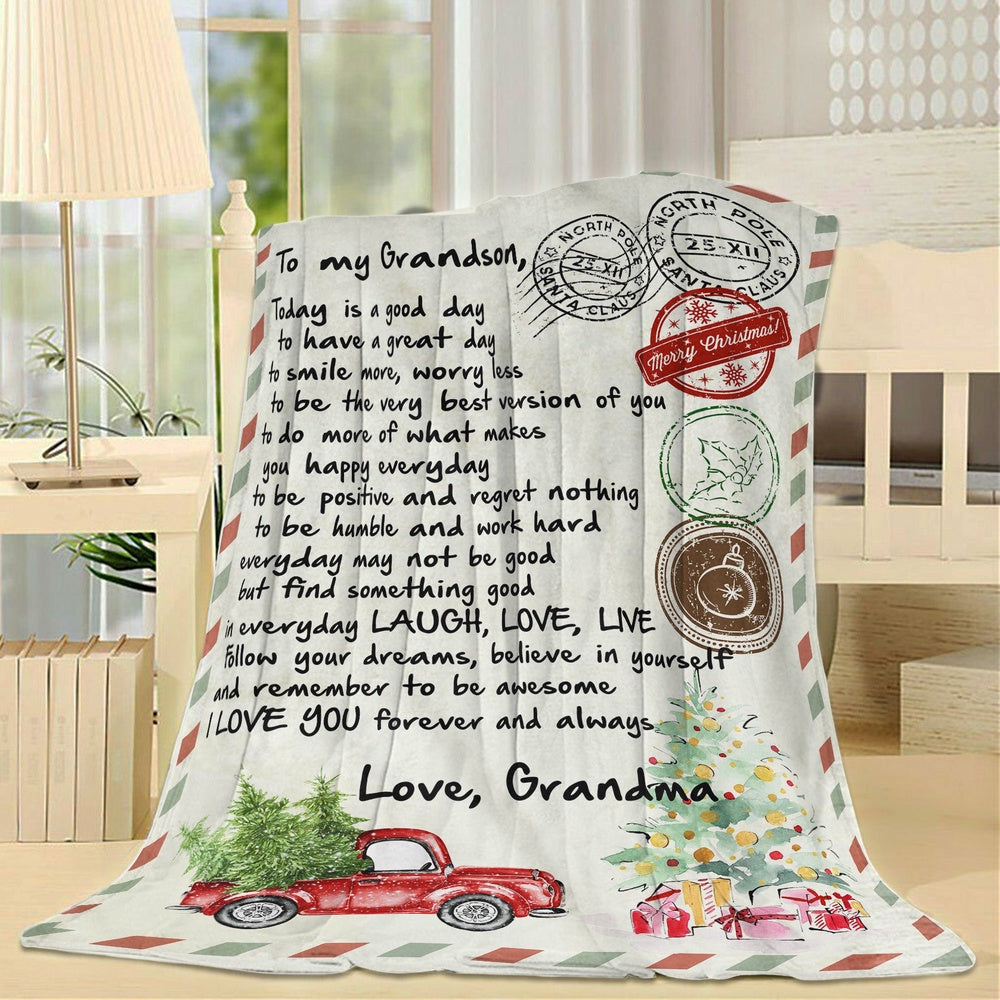 Blanket Christmas Gift For Grandson, Grandpa And Grandson Gifts, Letter To Blanket, Christmas Blanket