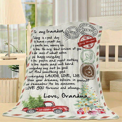 Blanket Christmas Gift For Grandson, Grandpa And Grandson Gifts, Letter To Blanket, Christmas Blanket