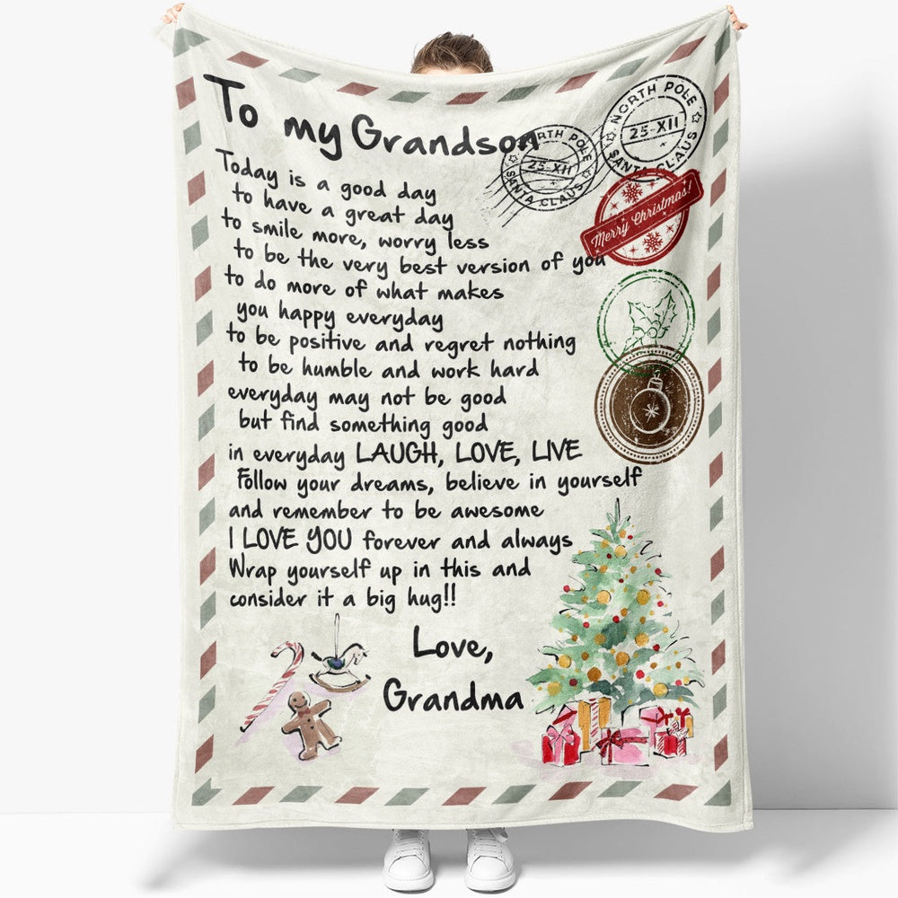 Blanket Christmas Gift For Grandson, Grandson Gifts From Grandma, A Good Day Blanket, Christmas Blanket