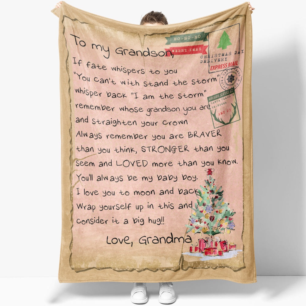 Blanket Christmas Gift For Grandson, Grandson Gifts From Grandma, Stand With The Storm Blanket, Christmas Blanket