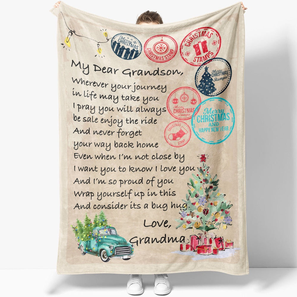 Blanket Christmas Gift For Grandson, Keepsake Gifts For Grandsons, Letter To Blanket, Christmas Blanket