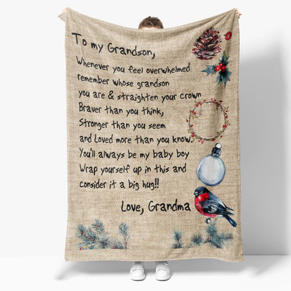Blanket Christmas Gift For Grandson, Keepsake Gifts For Grandsons, To The Moon And Back Blanket, Christmas Blanket