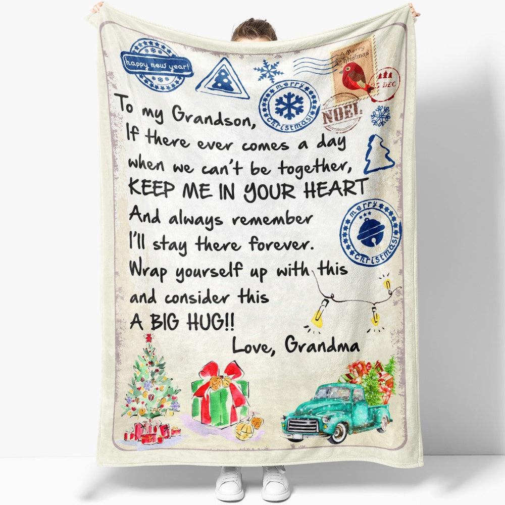 Blanket Christmas Gift For Grandson, Personalized Gifts For Grandson, In Your Heart Blanket, Christmas Blanket
