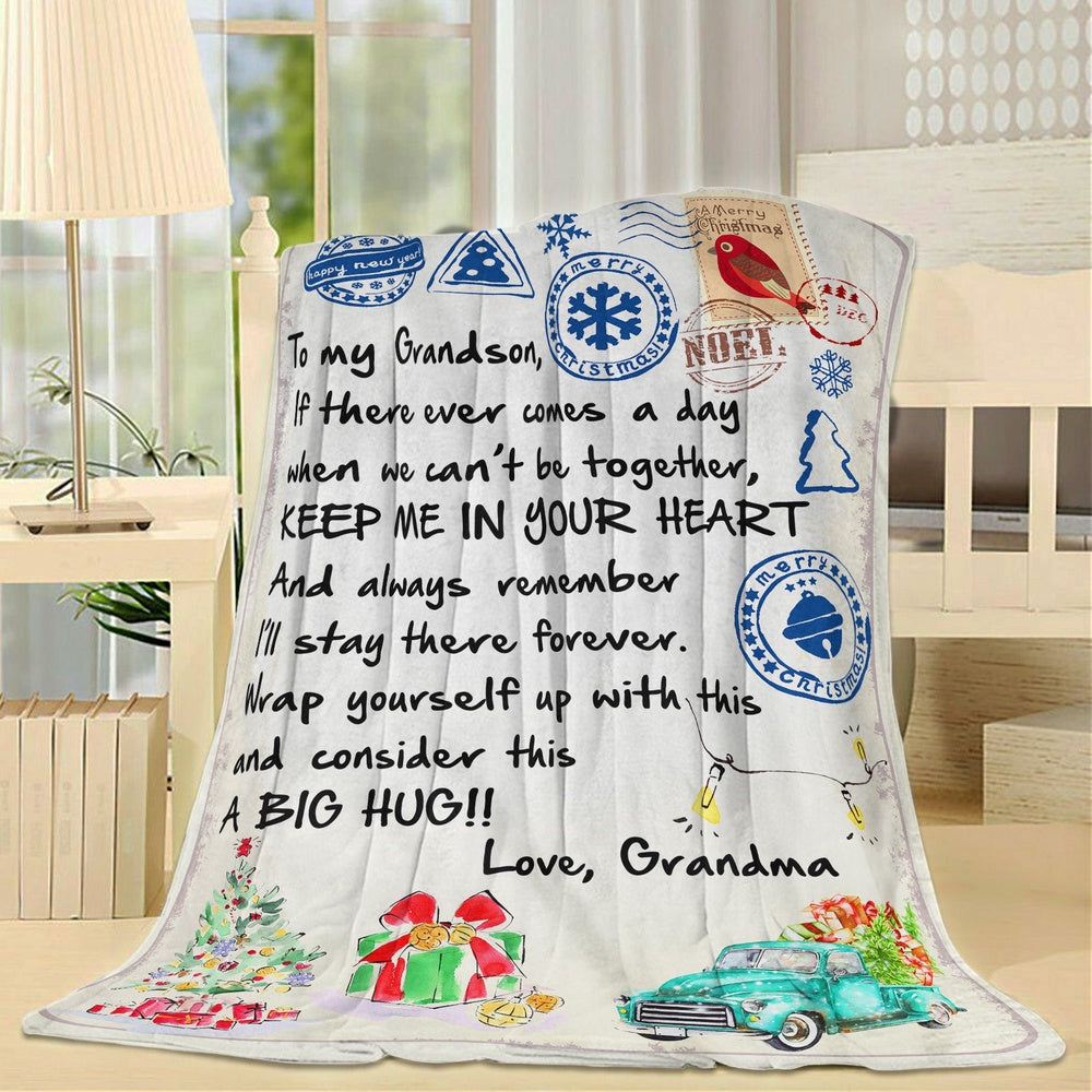 Blanket Christmas Gift For Grandson, Personalized Gifts For Grandson, In Your Heart Blanket, Christmas Blanket