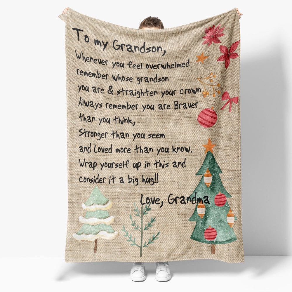 Blanket Christmas Gift For Grandson, Personalized Gifts For Grandson, Straighten Your Crown Blanket, Christmas Blanket