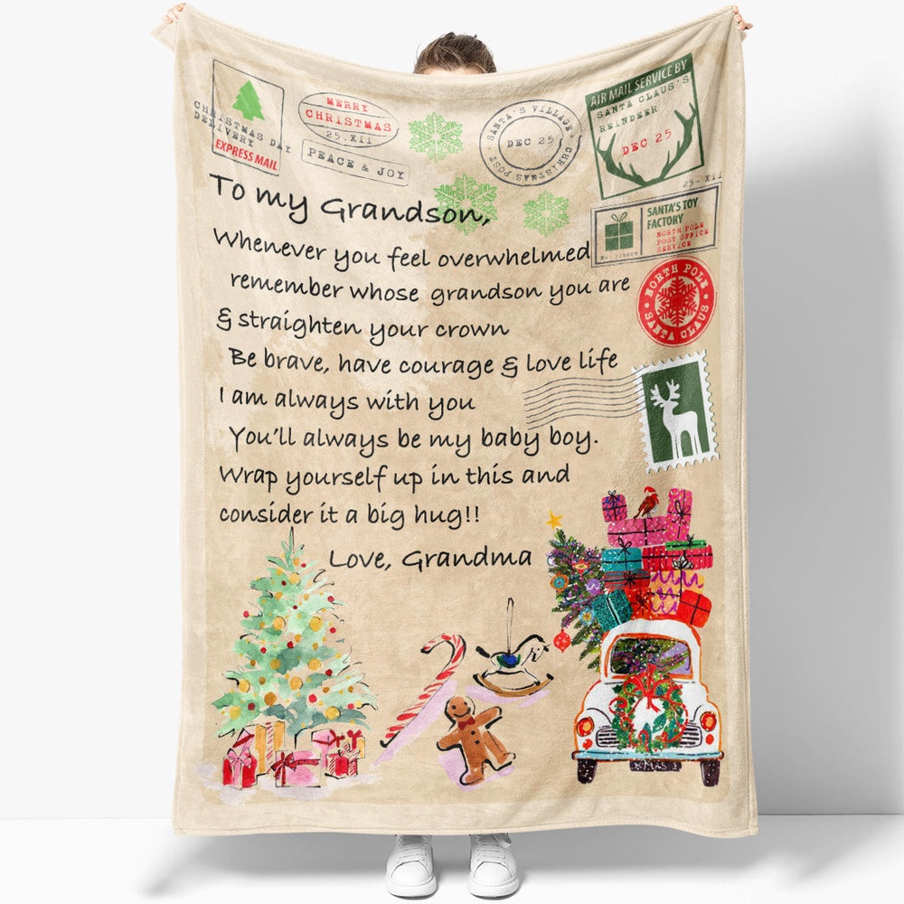 Blanket Christmas Gift For Grandson, Valentine Gifts For Grandsons, Feel Overwhelmed Blanket, Christmas Blanket