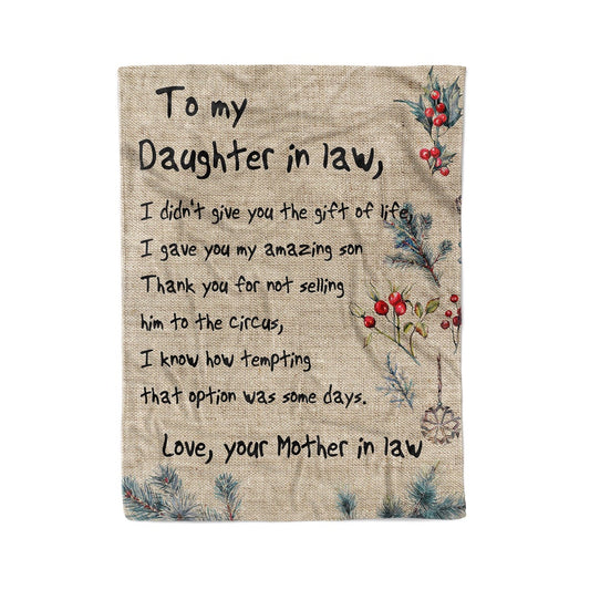 Blanket Christmas Gifts For Daughter In Law, Personalized Gifts Daughter In Law, Give You The Gift Blanket, Christmas Blanket