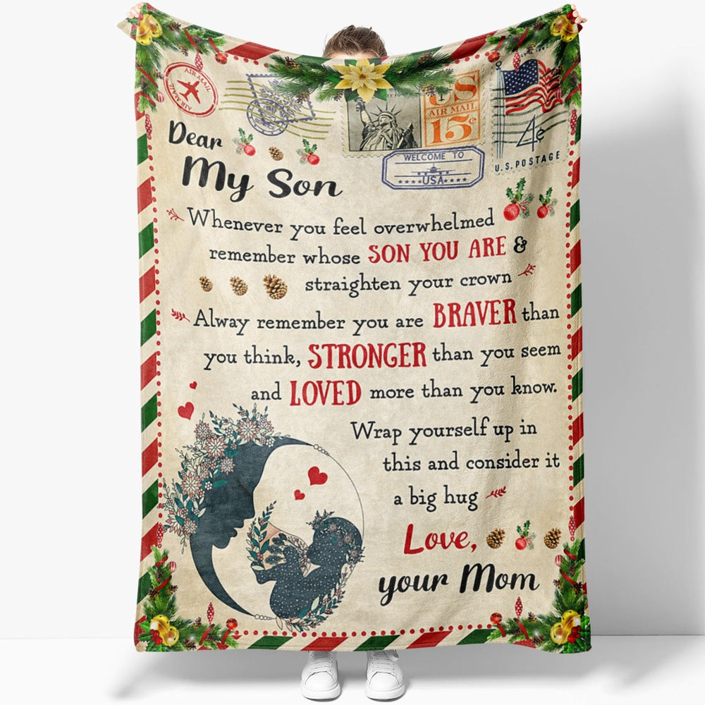 Blanket Gifts For Sons From Mothers, Braver Stronger Blanket, Christmas Blanket