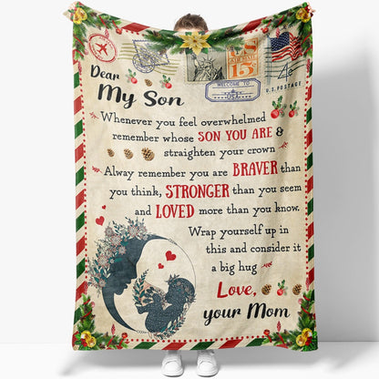 Blanket Gifts For Sons From Mothers, Braver Stronger Blanket, Christmas Blanket