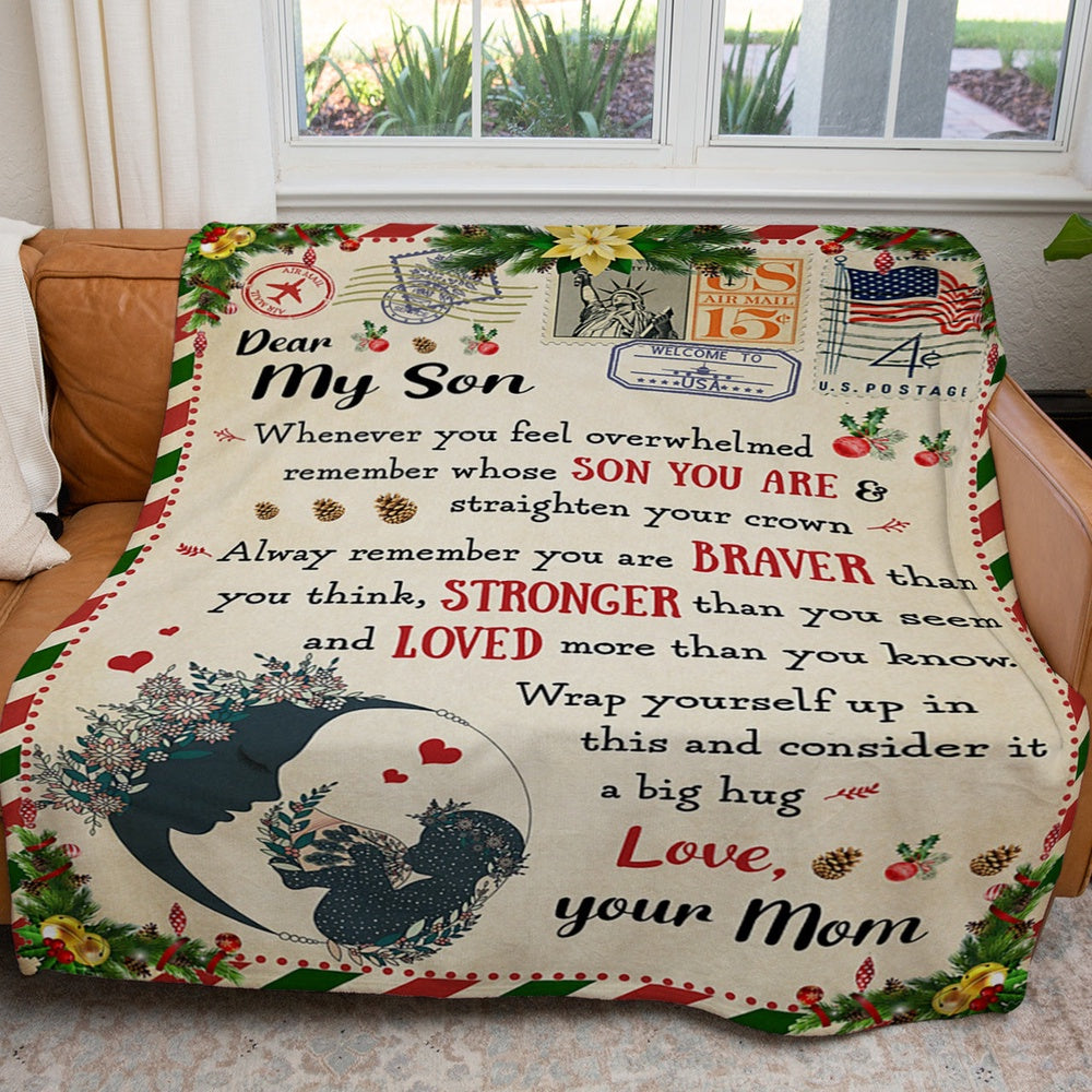Blanket Gifts For Sons From Mothers, Braver Stronger Blanket, Christmas Blanket