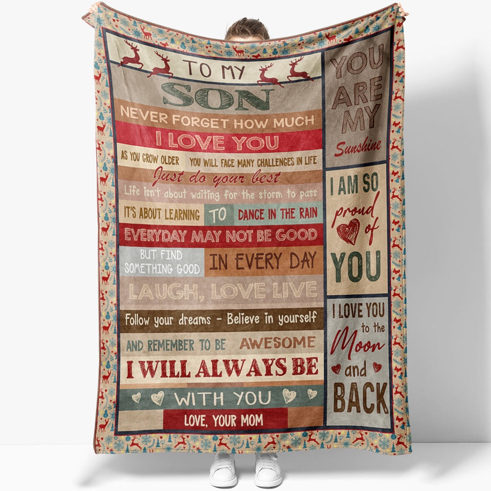 Blanket Gifts For Sons From Mothers, I Love You To The Moon And Back Blanket, Christmas Blanket
