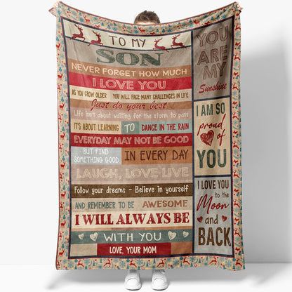 Blanket Gifts For Sons From Mothers, I Love You To The Moon And Back Blanket, Christmas Blanket