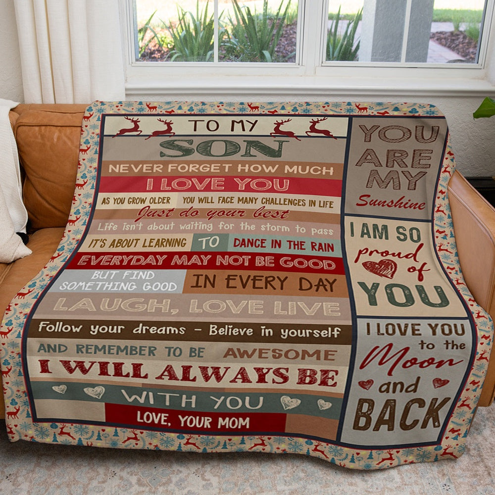 Blanket Gifts For Sons From Mothers, I Love You To The Moon And Back Blanket, Christmas Blanket