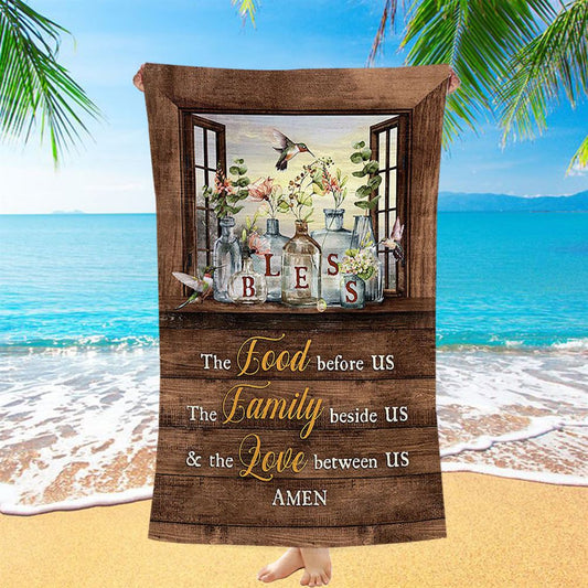 Bless The Love Between Us Hummingbird Gorgeous Jar Window Frame Beach Towel - Christian Beach Towel - Religious Beach Towel