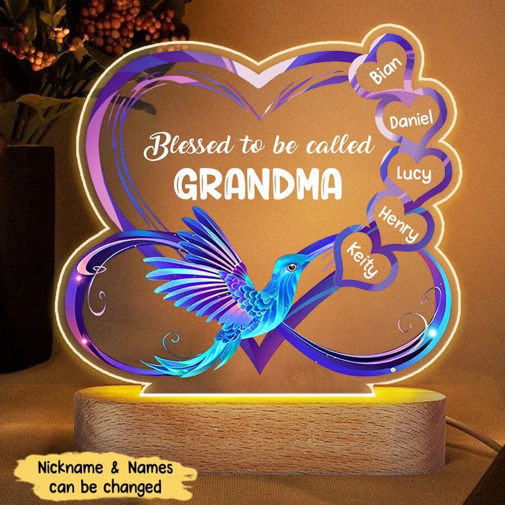 Blessed To Be Called Grandma Personalized Acrylic Plaque Led Lamp Night Light, Gift Idea For Mother's Day, Mother's Day Led Light, Mom Gift