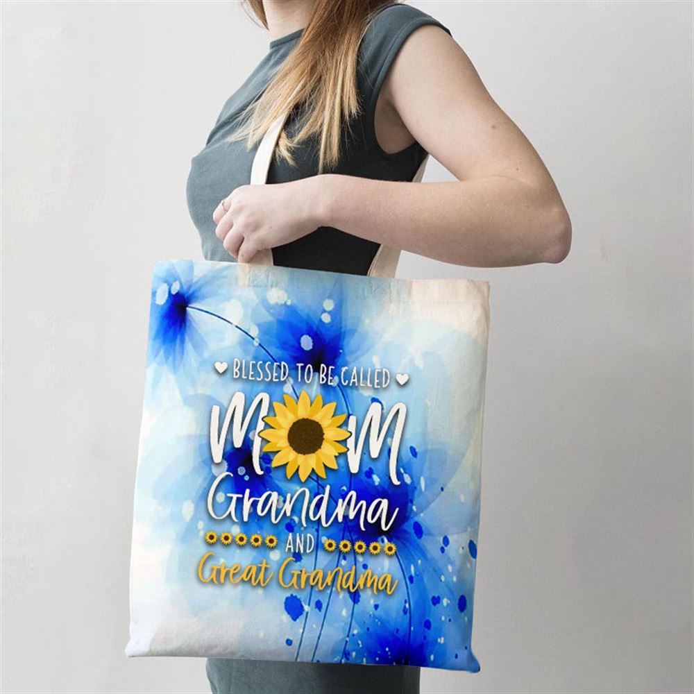 Blessed To Be Called Mom Grandma And Great Grandma Sunflower Tote Bag, Women Tote Bag, Canvas Tote Bag, Printed Tote Bag