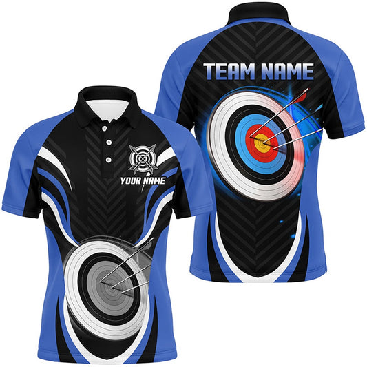 Blue Archery Jerseys Personalized Archery Target Custom Men Polo Shirts, Best Archery Outfits, Archery Team Shirts, Custom Archery Shirts