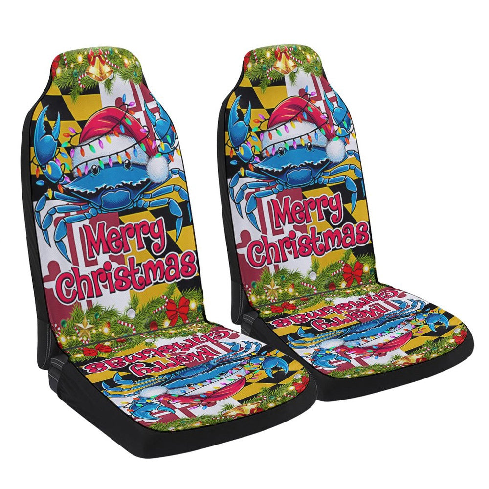 Blue Crab Merry Christmas Maryland Cars Seat Cover, Christmas Car Seat Covers, Car Decor Gift