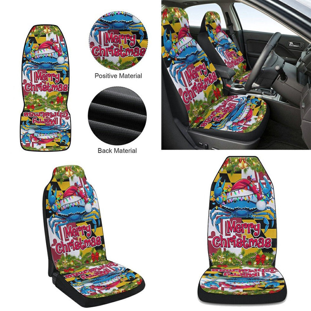Blue Crab Merry Christmas Maryland Cars Seat Cover, Christmas Car Seat Covers, Car Decor Gift