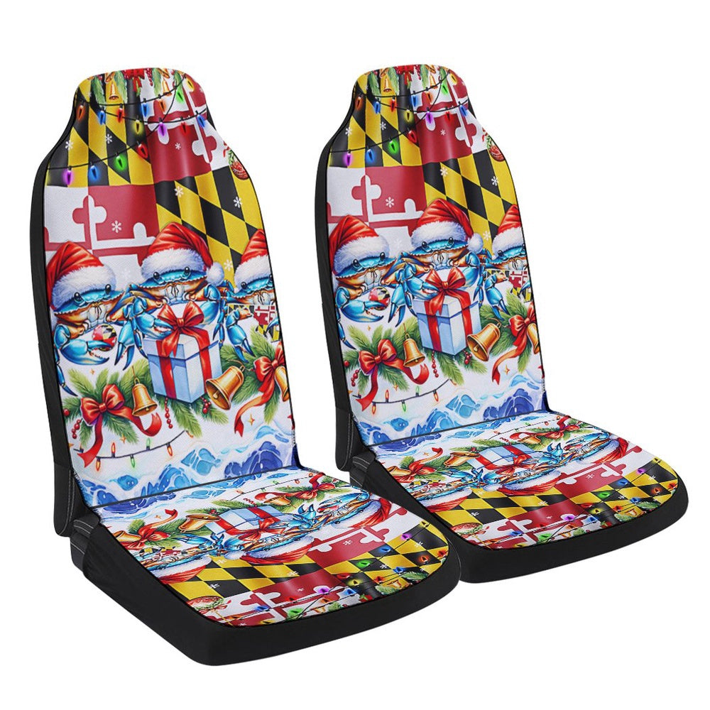 Blue Crabs Merry Christmas Maryland Cars Seat Cover, Christmas Car Seat Covers, Car Decor Gift