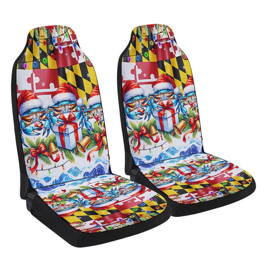Blue Crabs Merry Christmas Maryland Cars Seat Cover, Christmas Car Seat Covers, Car Decor Gift