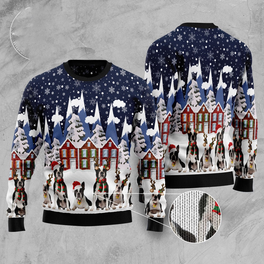 Boston Terrier Family Ugly Christmas Sweater, Funny Xmas Sweater, Sweater Xmas
