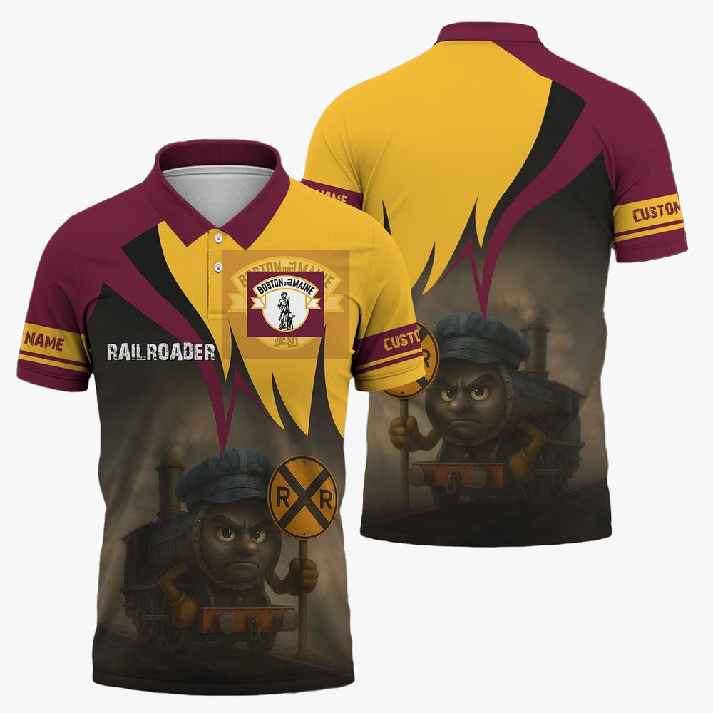 Boston and Maine Railroad Polo Shirt, Angry Train Polo Shirt, Gift Idea For Train Lover
