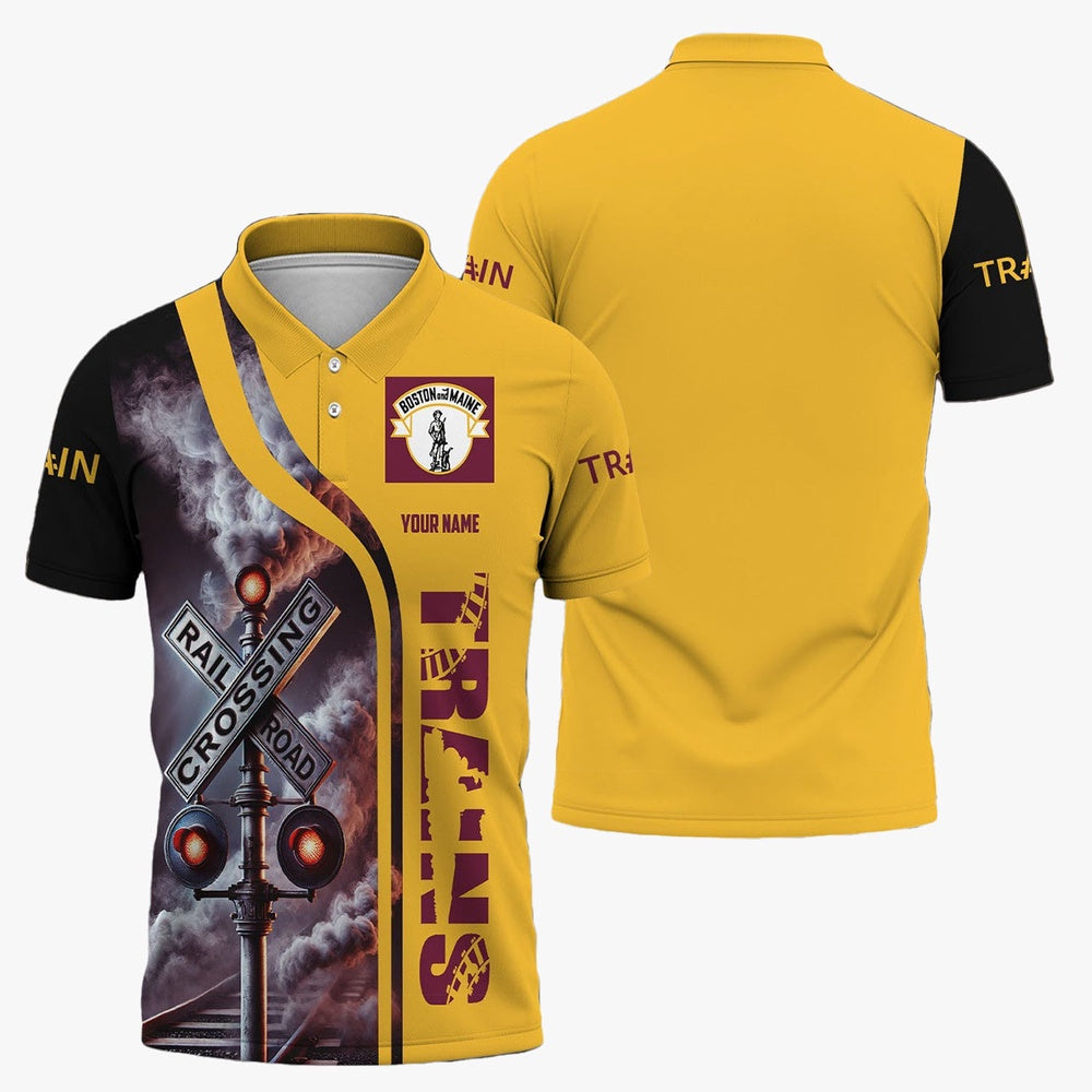Boston and Maine Railroad Polo Shirt, Crossing Railroad Sign American Locomotive Train Polo Shirt