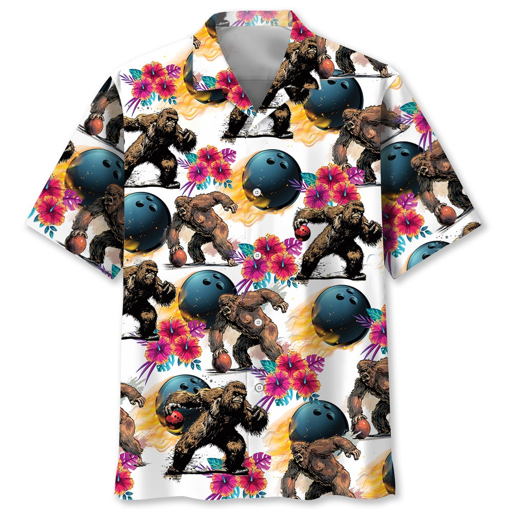 Bowling Bigfoot Hibiscus Hawaiian Shirt, Funny Hawaiian Shirt, Cool Hawaiian Shirts, Best Hawaiian Shirts