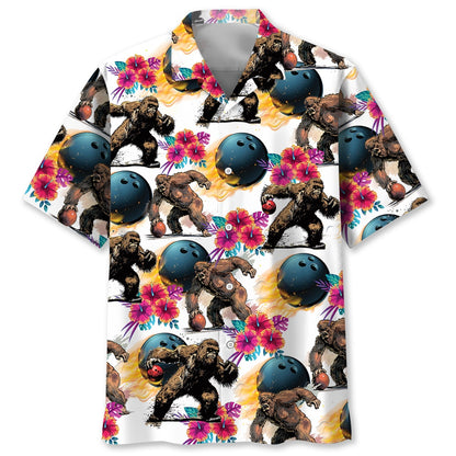 Bowling Bigfoot Hibiscus Hawaiian Shirt, Funny Hawaiian Shirt, Cool Hawaiian Shirts, Best Hawaiian Shirts