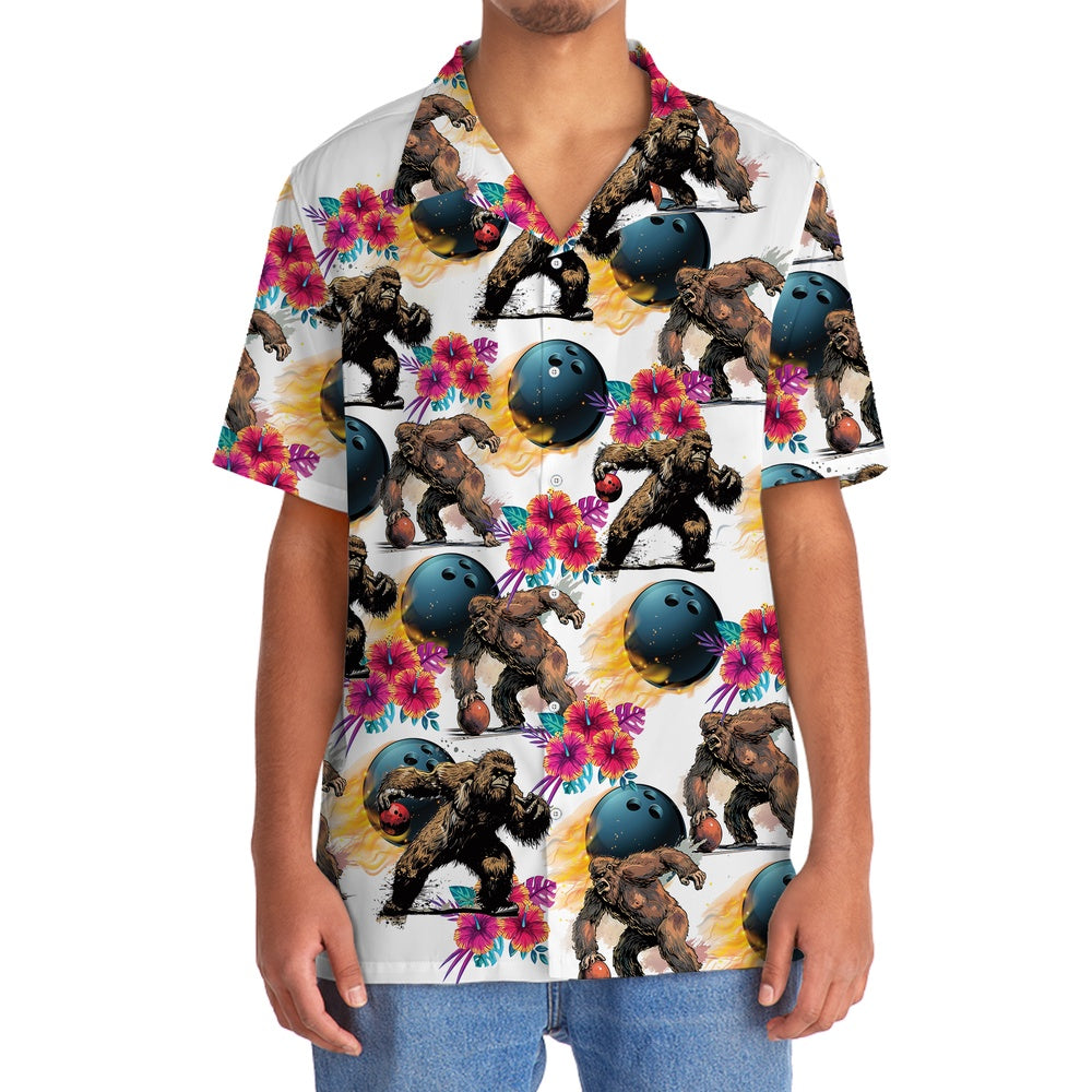 Bowling Bigfoot Hibiscus Hawaiian Shirt, Funny Hawaiian Shirt, Cool Hawaiian Shirts, Best Hawaiian Shirts