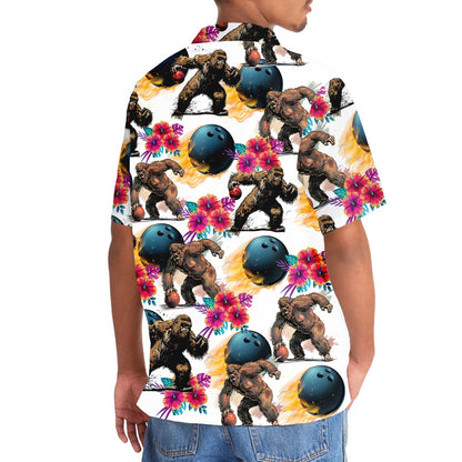 Bowling Bigfoot Hibiscus Hawaiian Shirt, Funny Hawaiian Shirt, Cool Hawaiian Shirts, Best Hawaiian Shirts