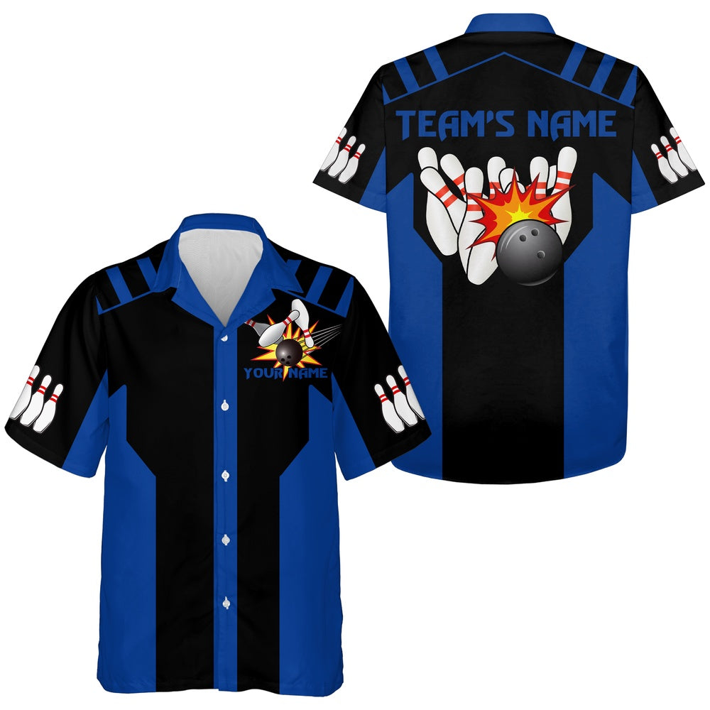 Bowling Hawaiian Shirt, Black&Blue Bowling Shirt For Men & Women, Custom Bowling Team Shirts