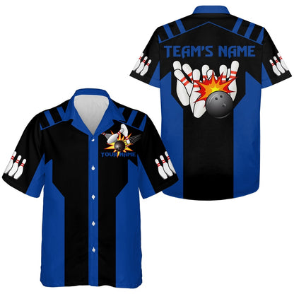 Bowling Hawaiian Shirt, Black&Blue Bowling Shirt For Men & Women, Custom Bowling Team Shirts