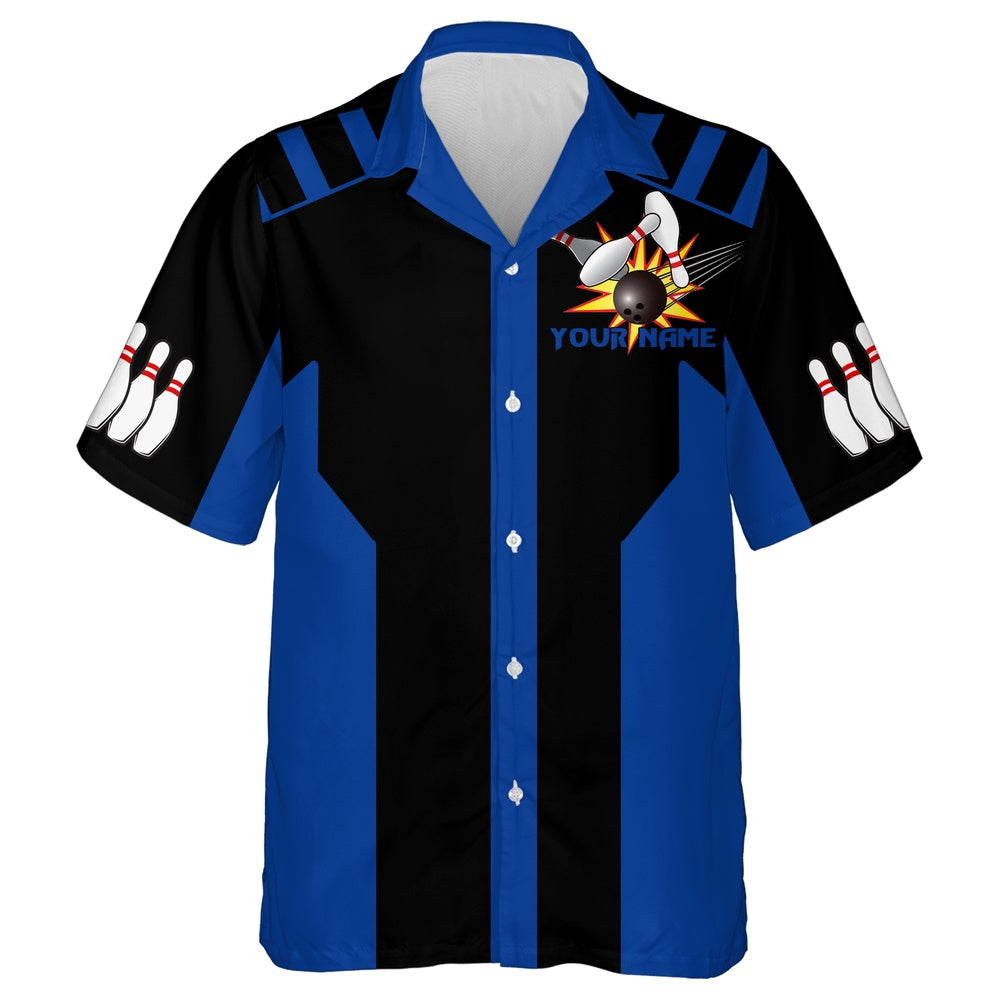 Bowling Hawaiian Shirt, Black&Blue Bowling Shirt For Men & Women, Custom Bowling Team Shirts