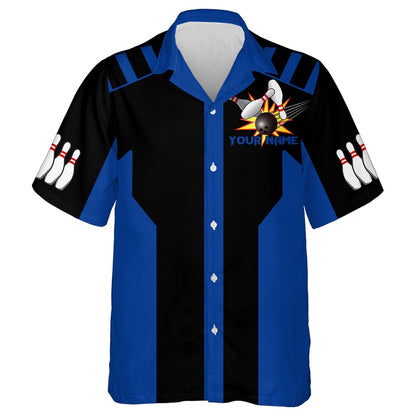Bowling Hawaiian Shirt, Black&Blue Bowling Shirt For Men & Women, Custom Bowling Team Shirts