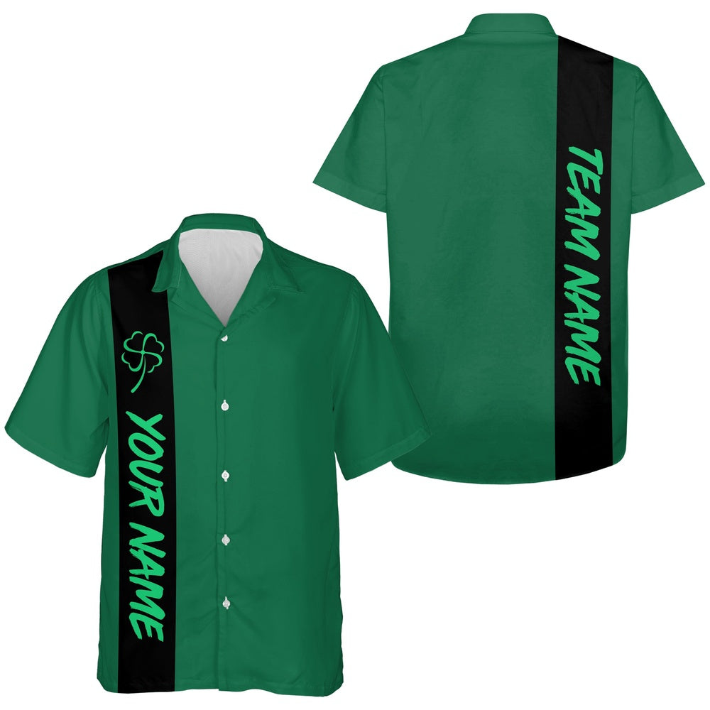 Bowling Hawaiian Shirt, Black Green Retro Short-Sleeve Button Down Hawaiian Shirt, Custom Bowling Team Shirts