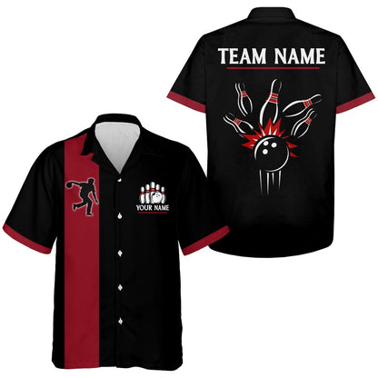 Bowling Hawaiian Shirt, Black&Red Bowling Shirt For Men & Women, Custom Bowling Team Shirts