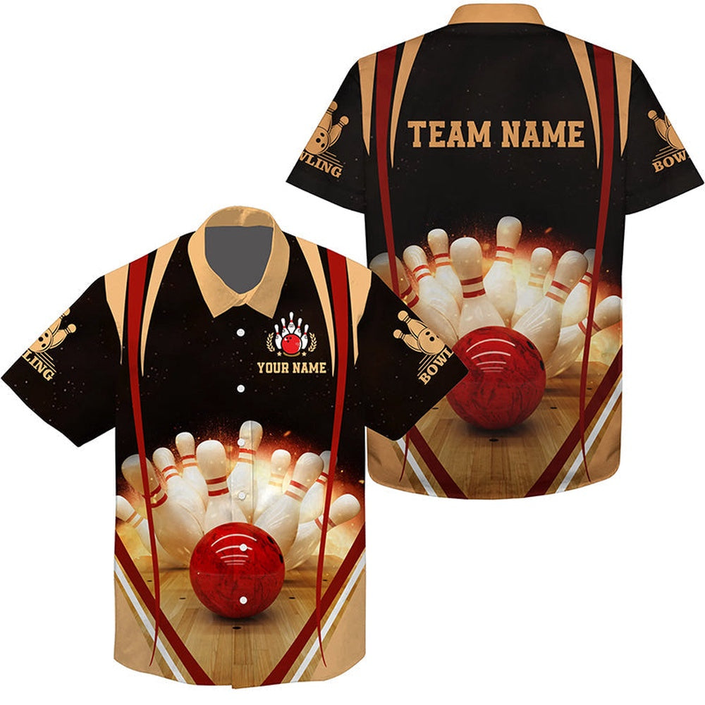 Bowling Hawaiian Shirt, Black Vintage Hawaiian Bowling Shirts Mens, Custom Bowling Team Shirts