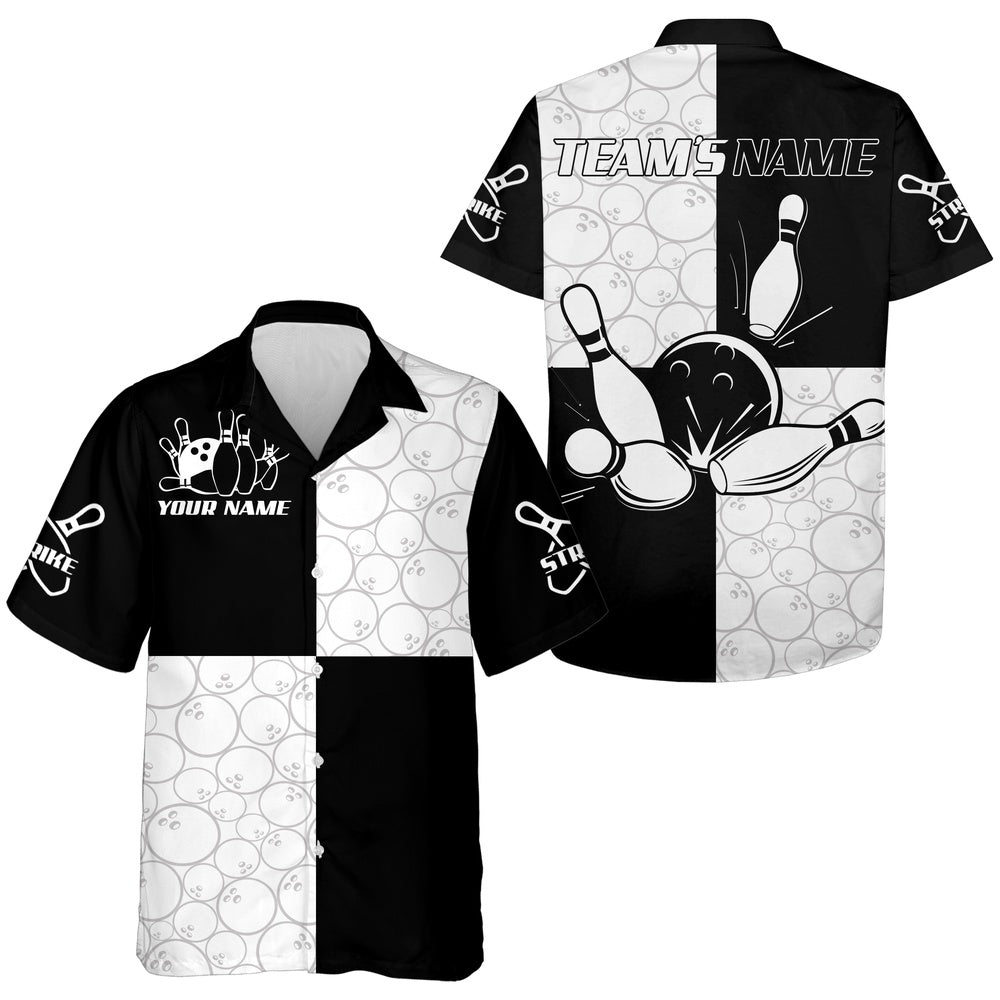 Bowling Hawaiian Shirt, Black & White Bowling Shirt For Men Women, Custom Bowling Team Shirts