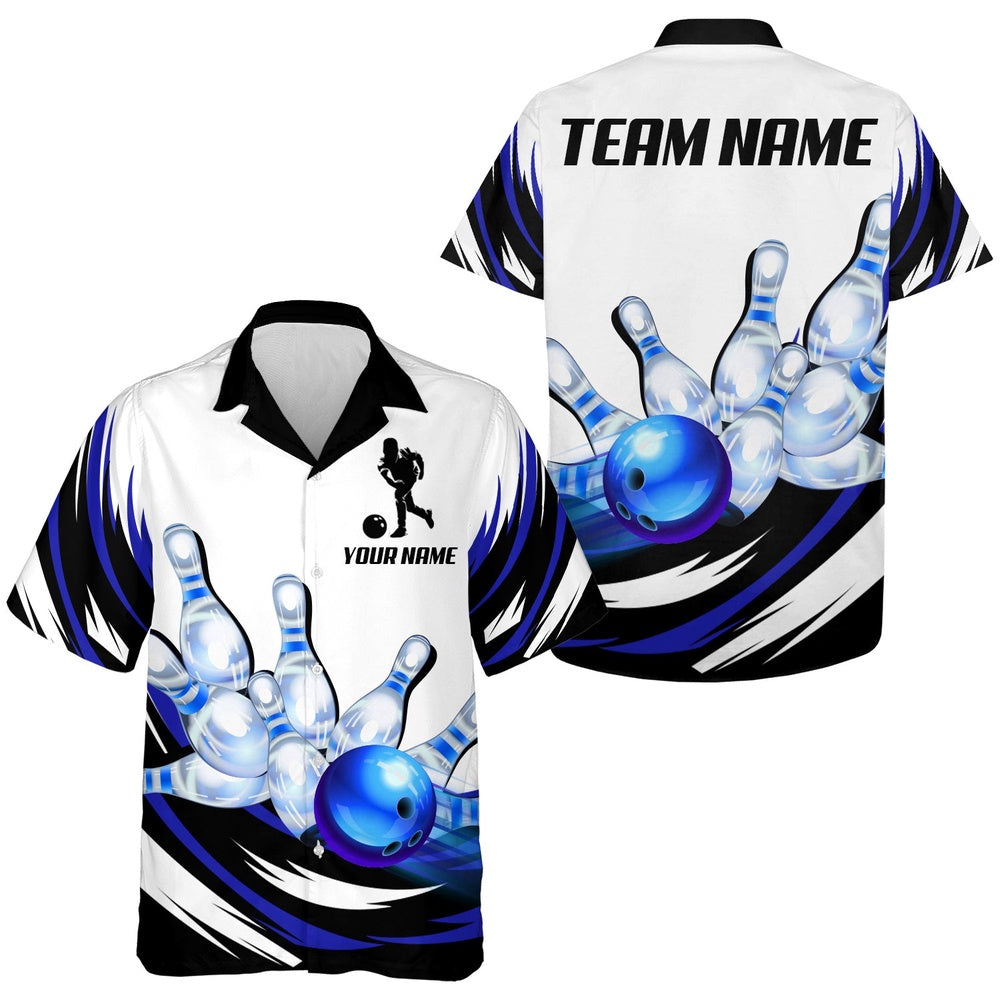 Bowling Hawaiian Shirt, Blue Bowling Shirt For Men & Women, Custom Bowling Team Shirts