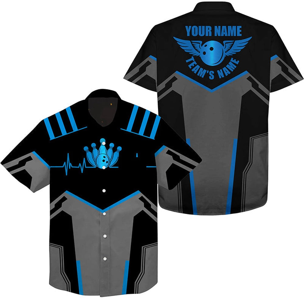 Bowling Hawaiian Shirt, Bowling Hawaiian Shirt Blue Bowling Ball And Pins, Custom Bowling Team Shirts