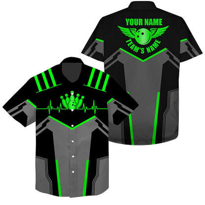 Bowling Hawaiian Shirt, Bowling Hawaiian Shirt Bowling Ball And Pins  Green, Custom Bowling Team Shirts