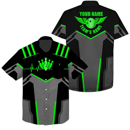 Bowling Hawaiian Shirt, Bowling Hawaiian Shirt Bowling Ball And Pins  Green, Custom Bowling Team Shirts