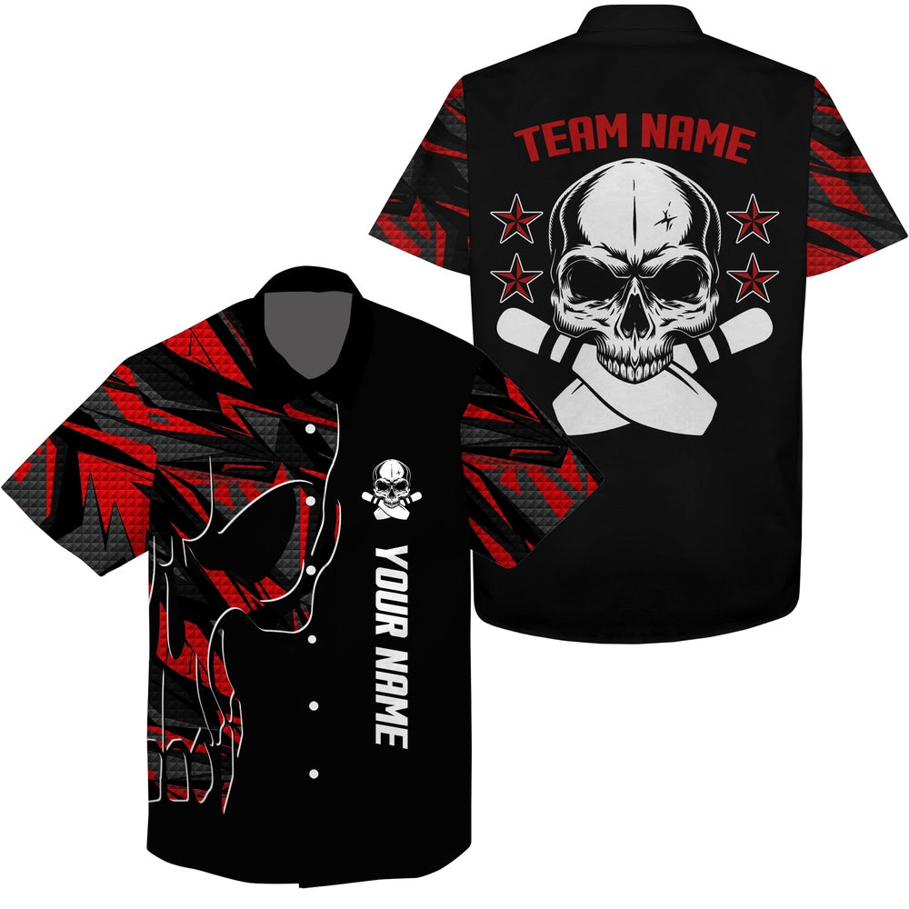 Bowling Hawaiian Shirt, Bowling Hawaiian Shirt Skull Bowling  Red, Custom Bowling Team Shirts