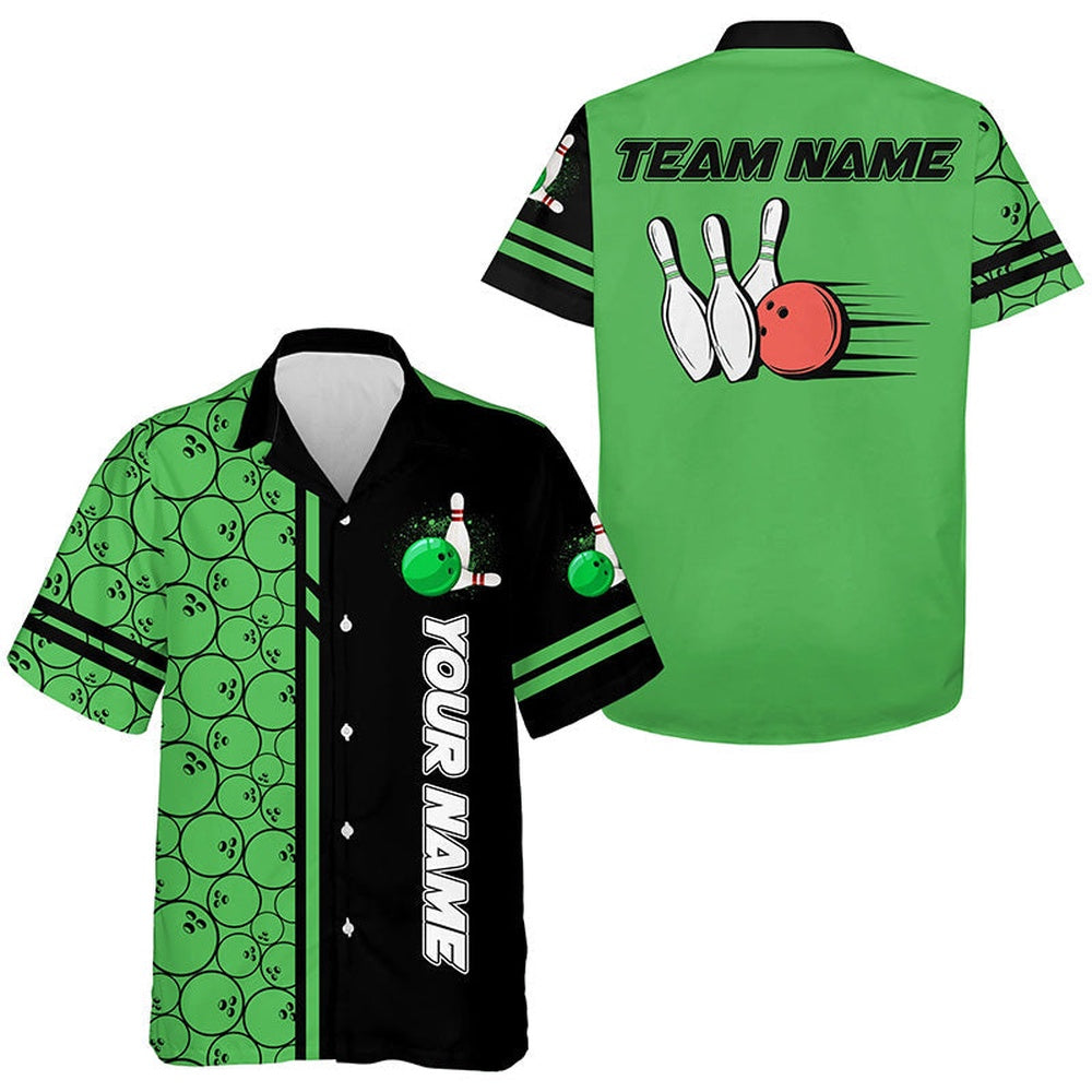 Bowling Hawaiian Shirt, Bowling Hawaiian Shirts, Custom Black Green Camo Vintage Bowling Shirts, Custom Bowling Team Shirts