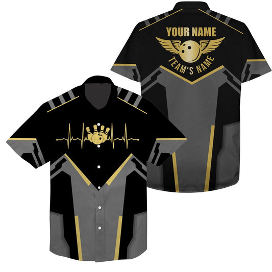 Bowling Hawaiian Shirt, Bowling Hawaiian Shirts, Custom Team Name Black Bowling Team Button Up Shirts, Custom Bowling Team Shirts