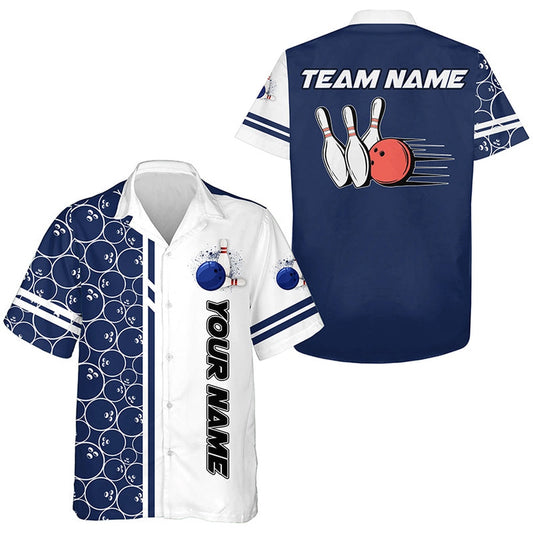 Bowling Hawaiian Shirt, Bowling Hawaiian Shirts, Custom White And Blue Camo Vintage Bowling Shirts, Custom Bowling Team Shirts